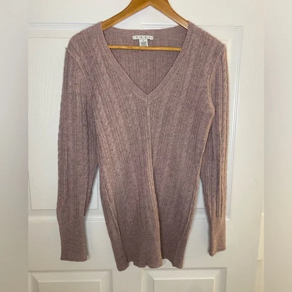 CAbi Alpaca Wool V-Neck Cable Knit Pink Purple Sweater Size Small - Picture 2 of 7